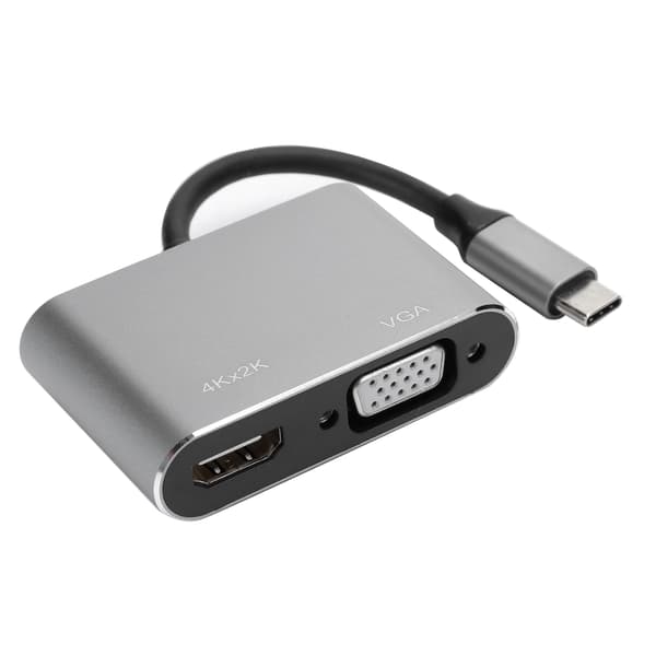 USB C Hub med VGA HDMI DVI DisplayPort Ethernet 4K Opløsning Adapter Dock Grå