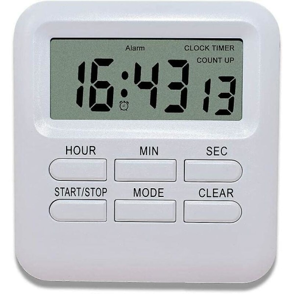 Digital timer med 3-i-1 klocka/väckarklocka-funktion, magnetisk kökstimer, nedräkningsstoppur, tidshantering för kök/studie/sport