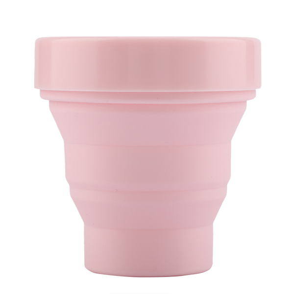 Bärbar Vikbar Silikonmugg med Lock Rosa