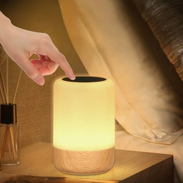 Touch sänglampa, färgglad bordslampa med timer och justerbar ljusstyrka, uppladdningsbar LED nattlampa för säng
