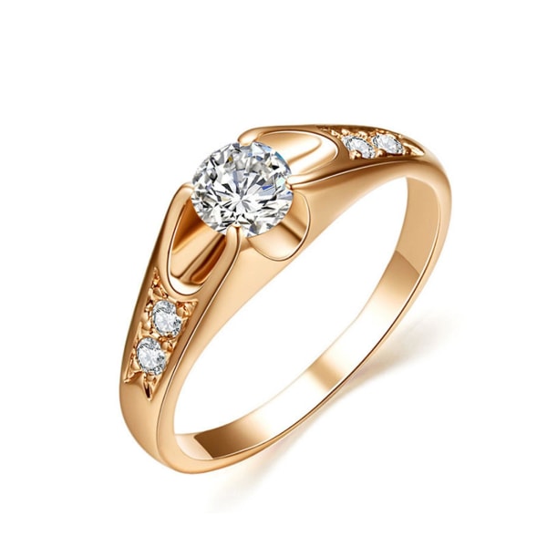Kvinner Ring Delikat skinnende kobber Rhinestone Embedded Wedding Ring For Party Golden US 10
