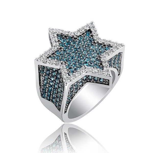 Ny Hexagon Star Franklin Mint Green Herrring Iced Out Cubic Zircon Micro Paved Personality Rings Hip Hop Smycken Presenter Green