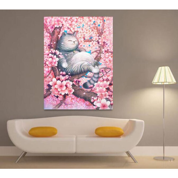 Cherry Blossom Tree Cat Diamond Maling (30*40Cm)