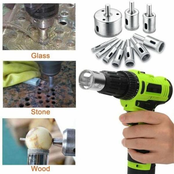 Diamantbor hulsav tilbehørssæt til glas/fliser/keramik/kerneboreværktøj 8-50 mm 10 stk.