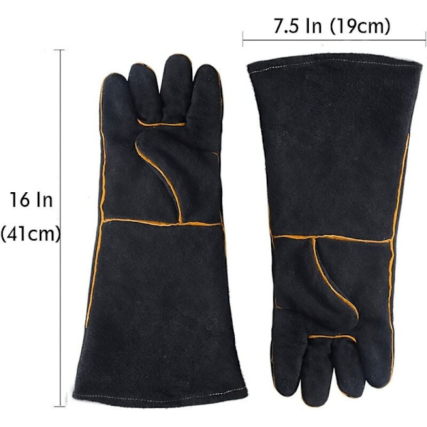Ugnshandskar, grillhandskar i läder, 16 tum (41 cm) Universal värmebeständiga ugnshandskar, perfekt för grill BBQ köksugn