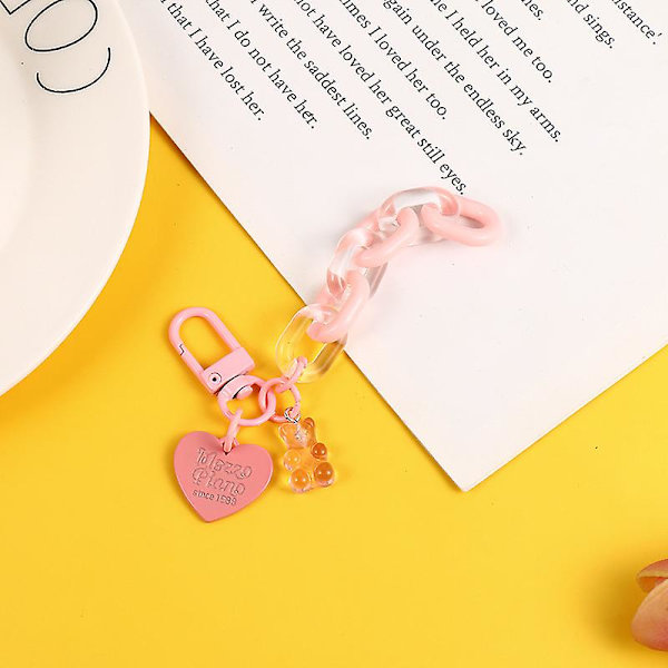 Akryylikarhu avaimenperä riipus sormuksella Love Heart Riippuva avaimenperä sisustus Kirkkaan värinen lahja lapsille Orange
