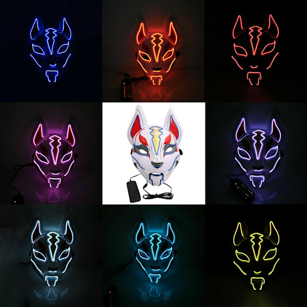 Halloween Fox Drift Mask Ljusmask Rollspel Emerald