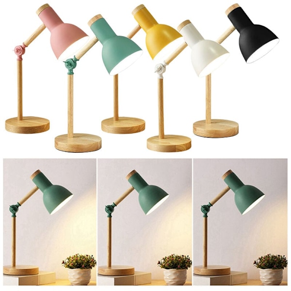 Creative Nordic Wooden Skrivebordslampe Sammenleggbar Jern Bordlampe Øyebeskyttelse Leselampe for Stue Soverom Hjemmeinnredning
