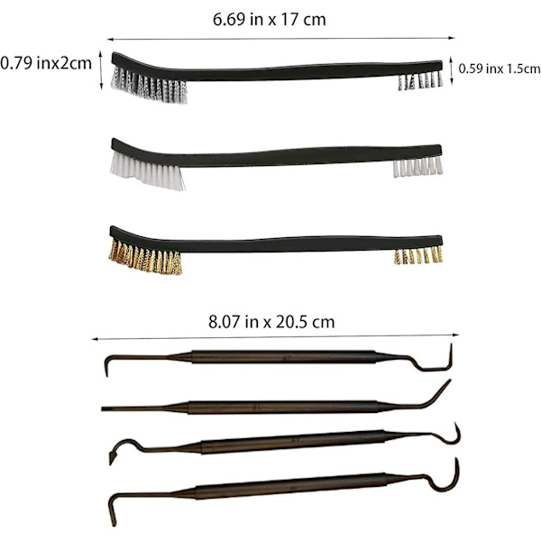 Nylon stålbørstesett Krok rengjøringsbørstesett Mini nylon stålbørster Messing Rustfritt stål stålbørste Liten stålbørste Plasthåndtaksrens (7 stk.