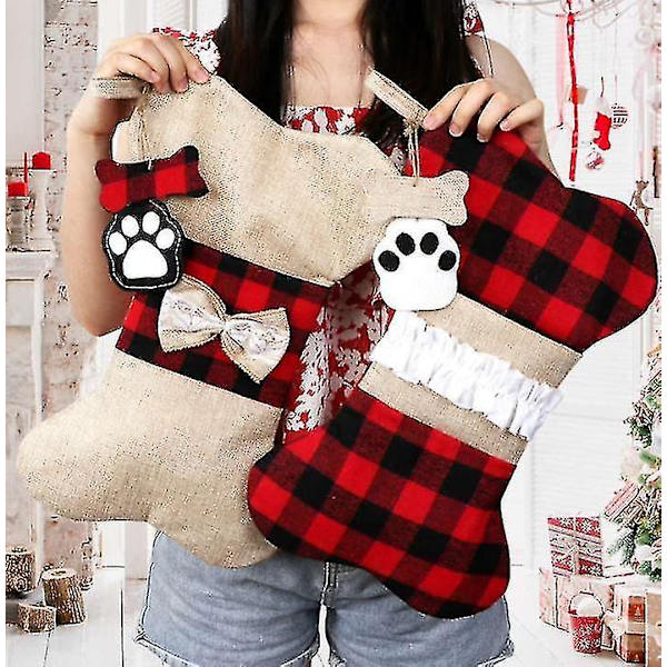 Pet Bone Burlap Julstrumpor för öppen spis dekoration