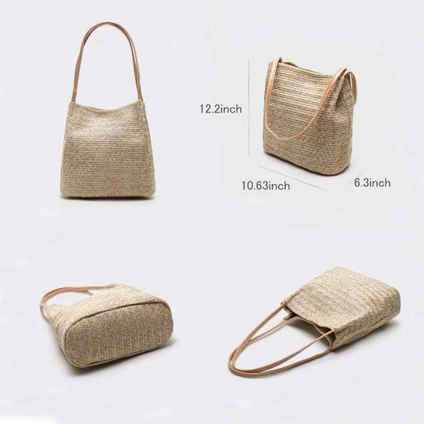 Halm Strandväska Buckets Totes Tote Axelväska Handväska Dam Summer Tote