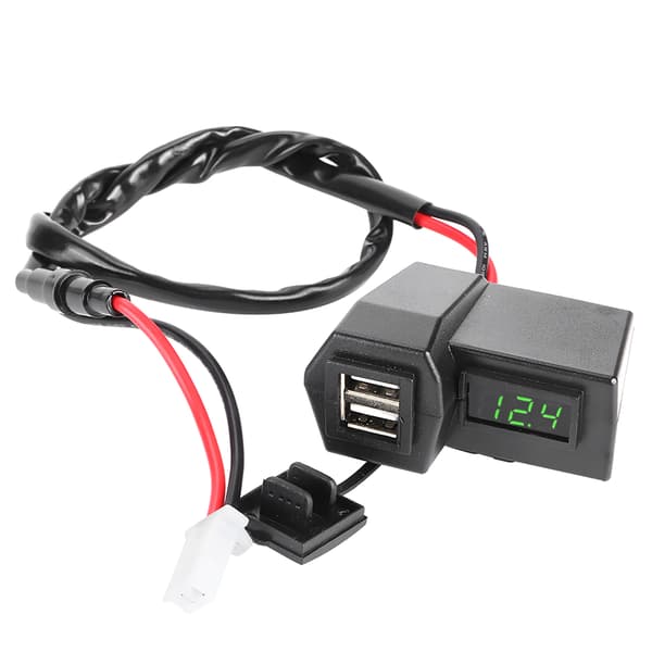 Universal motorsykkel dobbel USB-lader socket adapter med voltmeter display grønn