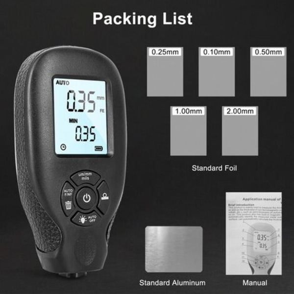 Färgbeläggningstjockleksmätare med ABS LCD-skärm Digitalt mätverktyg Hållbar display