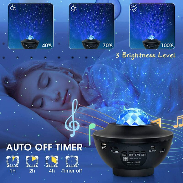 Kodinsisustusvalo Star Projection Music Mood Light (Black Shell),