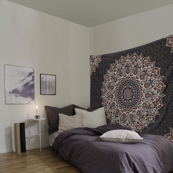 Svart Mandala Gobeläng Väggbonad Psykedelisk Gobeläng Aesthet