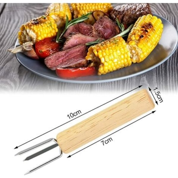 Sett med 10 fruktgafler 3 maisspyd spisse maisspyd med rustsikkert trehåndtak - 10 * 1,5 cm
