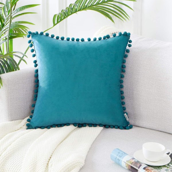 Set med 2 sammetskuddar med pumps Enfärgade kuddfodral Prydnadskuddar Kuddar Sittdynor Prydnadskuddar Soffkuddar för Sof Turquoise