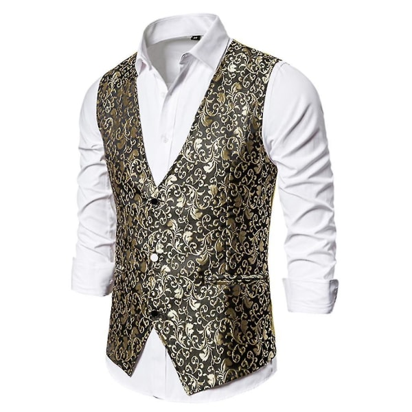 Enkelknäppt väst för män Slim Fit formell print väst XL Gold