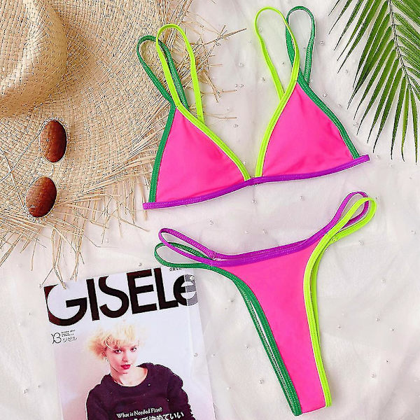 kvinders Color Block Badedragt Bikini Sæt String Sommer Strand Badedragt Badetøj Red M