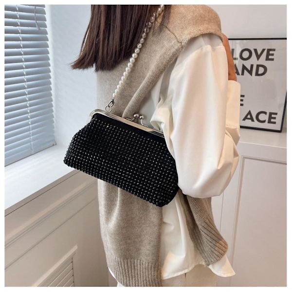 Kirkas Diamond Crossbody Laukut Simplicity Luxury Designer Käsilaukku Pearl Kukkaro Muoti Naisten Laukku Trendikäs Ketju Naisten Laukku Musta