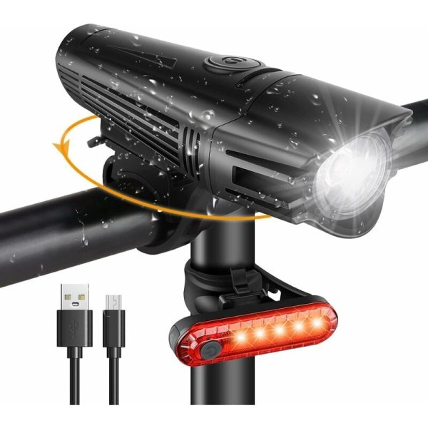 Cykelljus Cykelstrålkastare LED-cykelljus, uppladdningsbar fram och bak 4 lägen Ultraljus cykelljus USB -belysning Stötsäker Vattentät - 2000mA