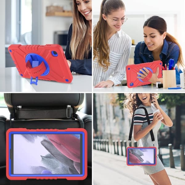 Samsung Galaxy Tab A7 Lite X Rotation Hybrid Silikonfodral med Rem Röd Blå