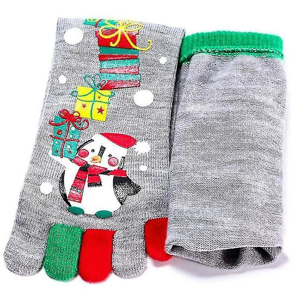 1 par julstrumpor för barn med fem fingrar tåstrumpor Julklapp Grey Penguin