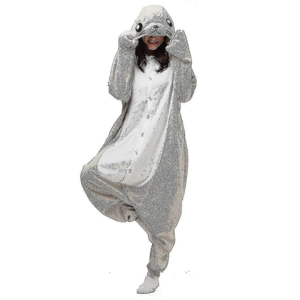 Grå sæl-onesie til voksne - Pyjamaskostume til Halloween Cosplay-fest