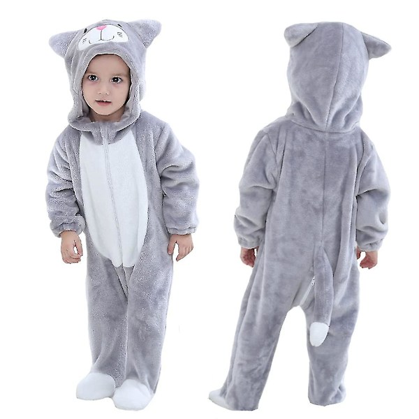 Baby Dinosaur Costume Barn Søt Hoodie Jumpsuit Halloween Gray Cat 0-3 Months