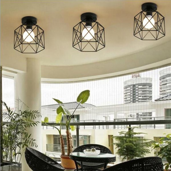 Vintage industriell svart metallbur taklampe, 8W firkantet jernpendellys for gang, inngangsparti, midtgang, veranda, seng