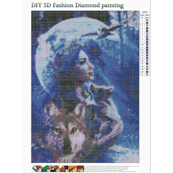 Tee-se-itse 5D diamond painting täys pyöreä porasarja tekojalokivikuvaaskartelu kodin seinän sisustukseen 30x40cm nainen ja susi metsässä,