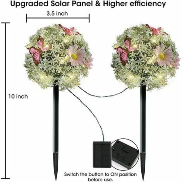 Aurinkoenergialla toimivat puutarhavalot – 2 ulkopolun koristevaloa IP65 aurinkopaneelivalaisimet vedenpitävät nurmikon ja pihan puutarhat