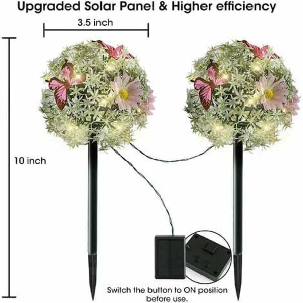 Solar Outdoor Garden Lights - 2 Outdoor Path Dekorative Lights IP65 Solar Landscape Lights Vanntett plen og hagegard