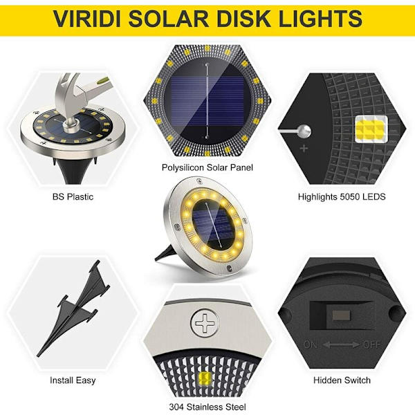 Solar udendørs havespots, 4-pak 16 LED solar projektører udendørs belysning IP65 vandtæt ledningsfri rustfri stål