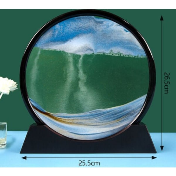 Quicksand Art 3D Round Glas Quicksand Landscape, Office Home Decor, Blue Black, 12 tum