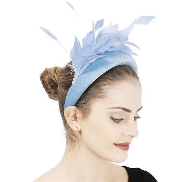 Feather Pannband Elegent Retro Utsökt utförande Huvudbonader för kvinnor och flickor Bröllop Tea Party Light Blue