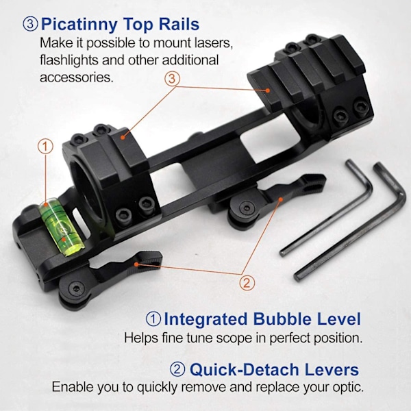 Tactical Scope-fäste med Picatinny-överdelar och bubbelnivå i 1 del 2&quot; Offset Qr/qd för Weaver/picatinny Rails Montering för 30 mm och 25 mm ring
