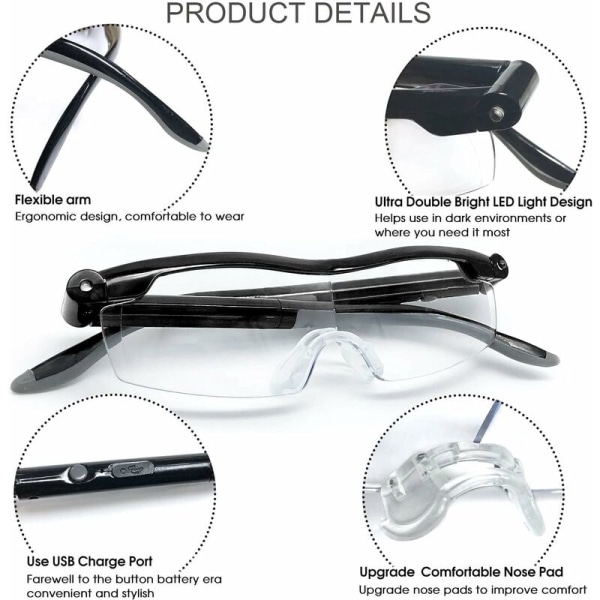 Med LED lys akryl linse briller, lesebriller, HD forstørrelsesglass for eldre tilgjengelig,