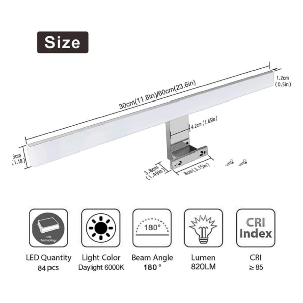 LED speil frontlys baderomsspeillys AC85-265V baderomslampe 300mm