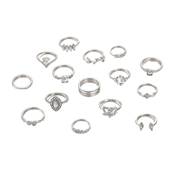 15 kpl / set Boho Naisten tekojalokivilehti sydän geometrinen sormus koru lahja