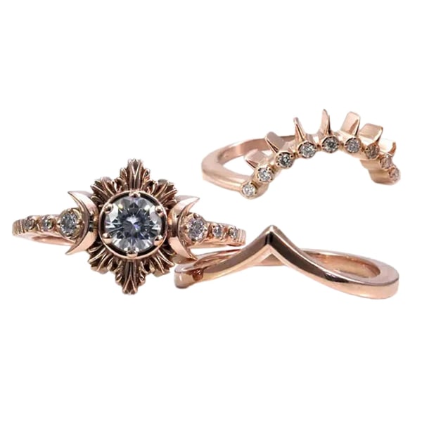 3 stk Kvinder Ringe Måne Sol stabelbare smykker Boheme Langtidsholdbare Fingerringe Til Dating Rose Gold US 10