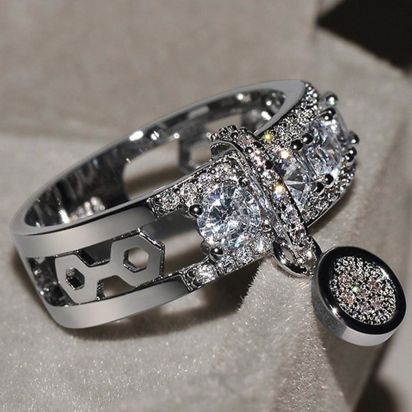 Luksus kvinner Cubic Zirconia innlagt rund sjarmring bryllupsfest smykker gave Golden US 9