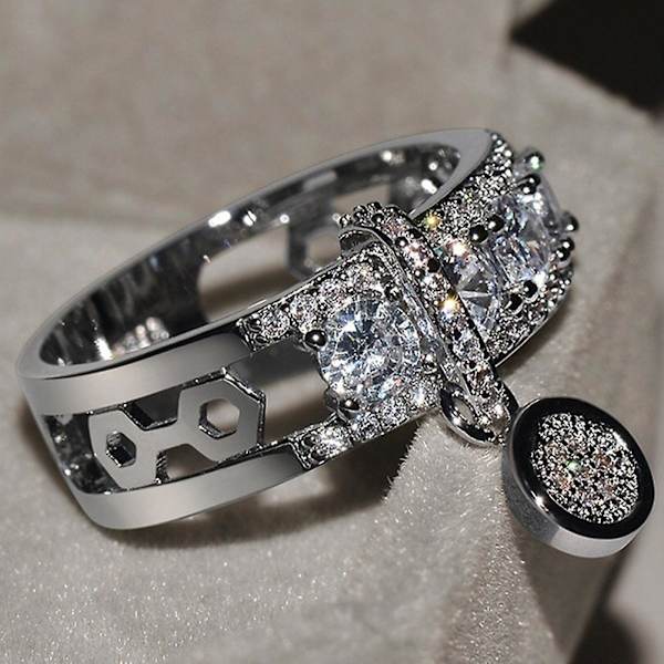 Lyx Kvinnor Cubic Zirconia Inlagd Rund Charm Ring Bröllopsfest Smycken Present Golden US 9