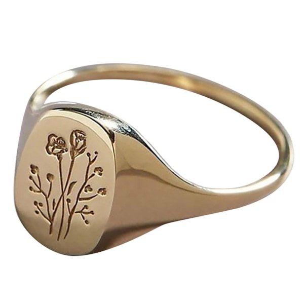 Enkla kvinnor Rose Flower Graverad Ring Metal Engagement Circlet Smycken Gift Golden US 11