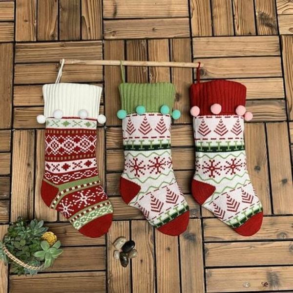 Packa stickade julstrumpor med pumps, 19" bred, stickad klassisk jultröja, rustika strumpor för familjen Holländare