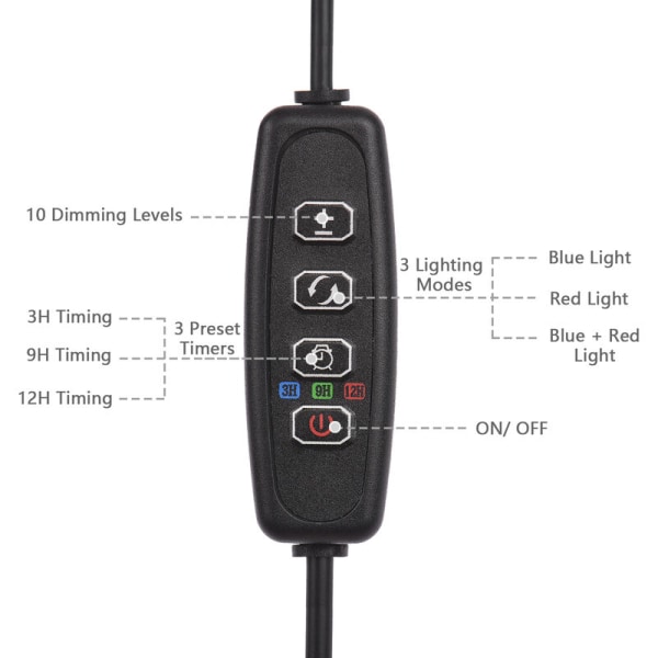 Indendørs plantevækstlys 42 LED plantevækstlys 10 niveauer Dæmpbar 3/9/12H Timer 3 lystilstande Kompakt vækstlys til