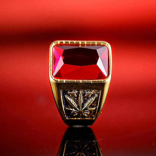Vintage Menn Faux Gemstone Tungsten Maple Craved Finger Band Ring smykker gave Golden Red US8