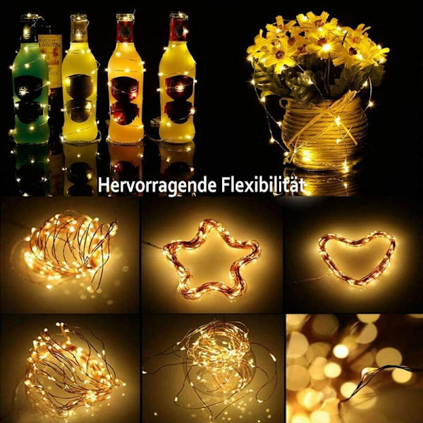 1m/10 lämmin valkoinen valo nappiparistolla, 20 LED-painikevaloa, sopii lahjapakkauksen koristeluun, kakun koristeluvalo