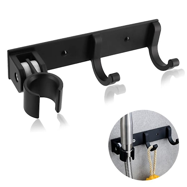 Duschhuvudhållare Väggfäste med 2 hängkrokar Handhållet duschfäste Behövs ingen borrmaskin Black Style 1