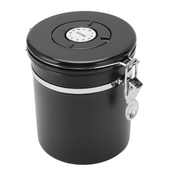 Lufttæt kaffebønnebeholder i rustfrit stål med datomarkering 1,5L Sort